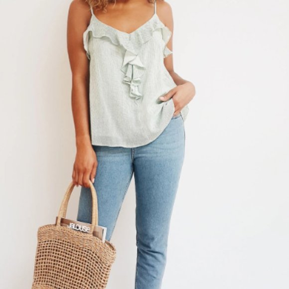 Green Striped Ruffled Top - Picture 2 of 8